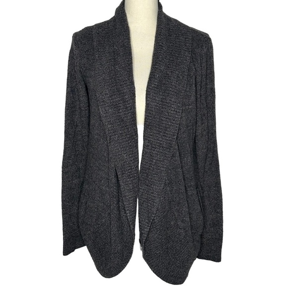 Barefoot Dreams CozyChic Lite Charcoal Gray Open Front Cardigan - Picture 2 of 12